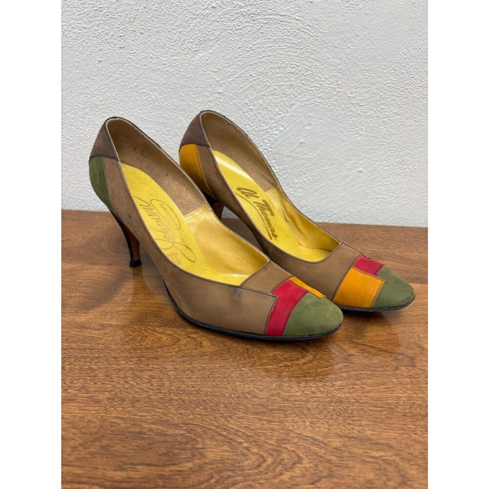 Vintage Soft Patchwork Leather Pumps Heels by Johansen Lewis for Al Thomas 5.5”